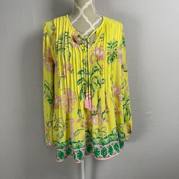 LILY PULITZER‎ Blouse Womens Size Large Long Sleeve Yellow Pink Marilina Tunic - Picture 8 of 10